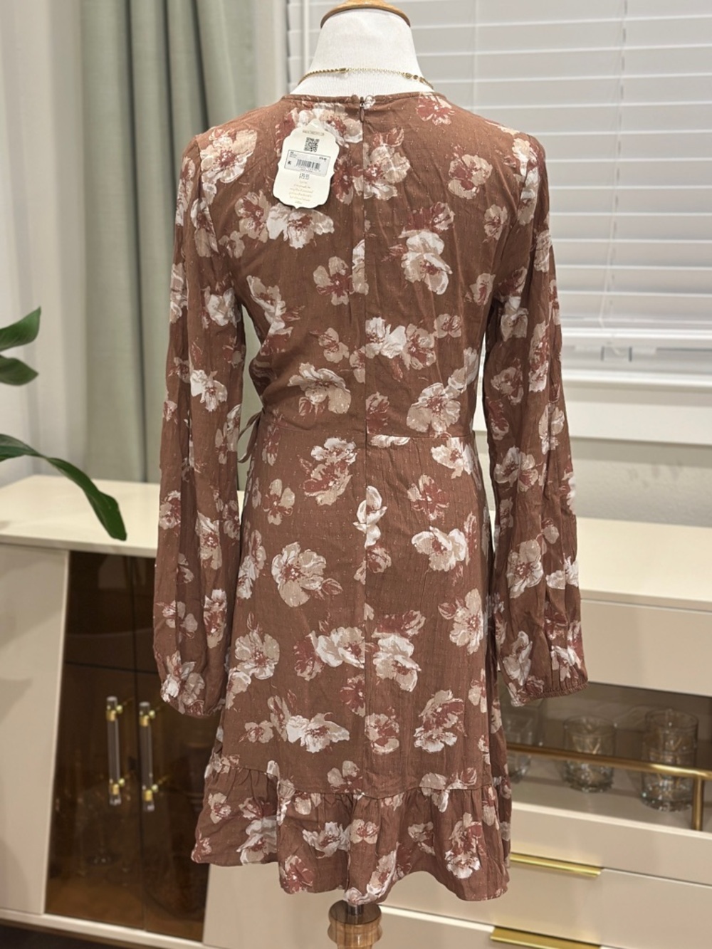 Altar'd State Brown Floral Wrap Dress with Ruffle Hem - Picture 6 of 11